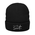 Embroidered Ribbed Beanie — 'The Sent Co.' Script Logo Knit Cap