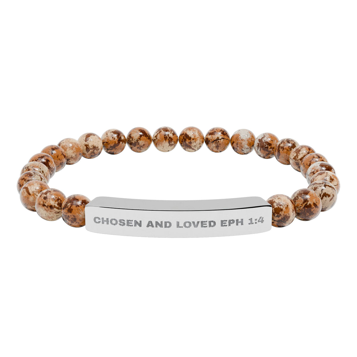 Chosen And LovedEngravable Natural Stone Stretch Bar Bracelet - Personalized Scripture/Message
