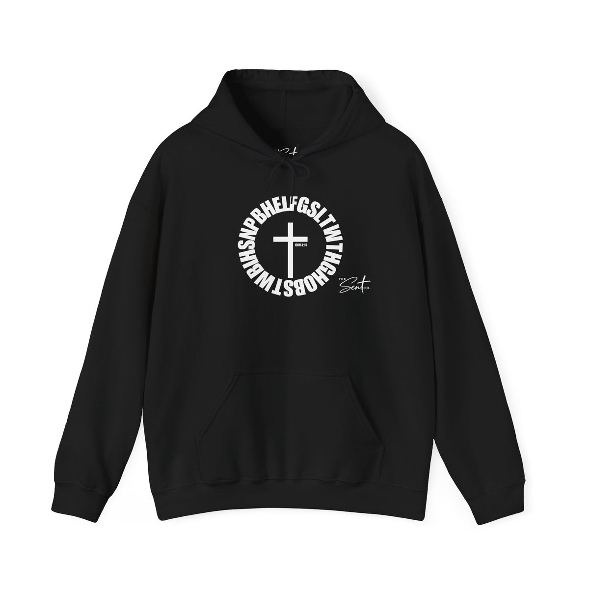 John 3:16 Cross Circle Hoodie — Faith Script Religious Pullover