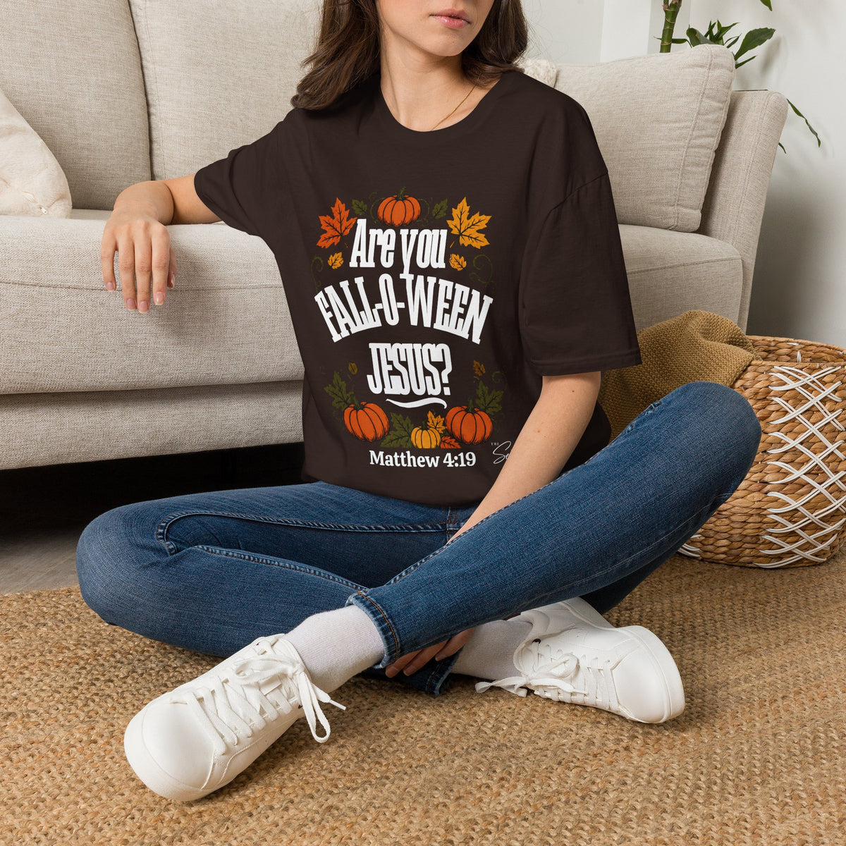 Christian Halloween T-Shirt – “Are You Fall-o-ween Jesus? Matthew 4:19” Autumn Pumpkin Tee