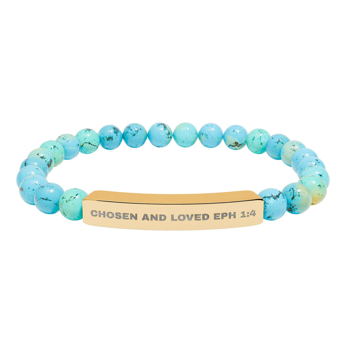 Chosen And LovedEngravable Natural Stone Stretch Bar Bracelet - Personalized Scripture/Message