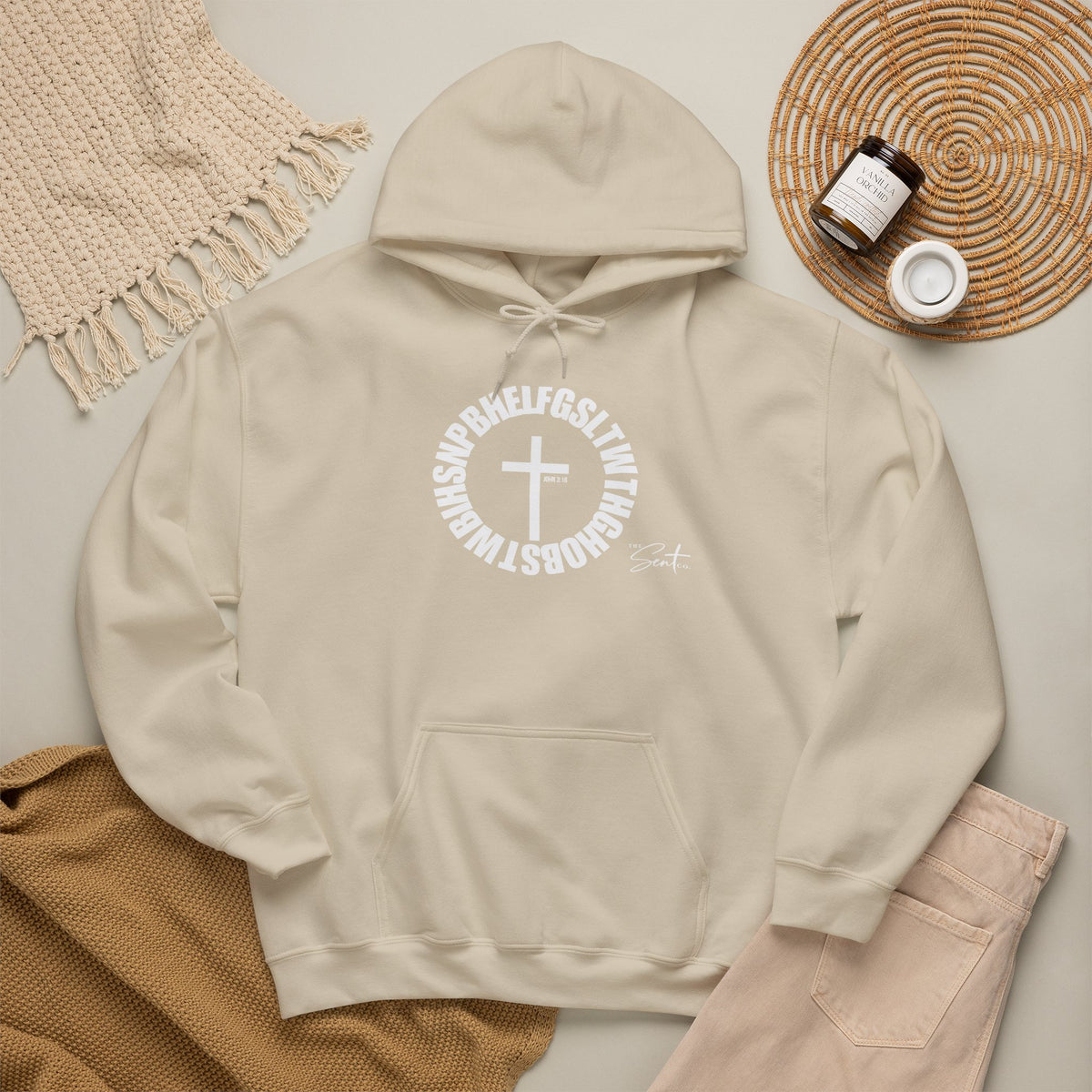 John 3:16 Cross Circle Hoodie — Faith Script Religious Pullover