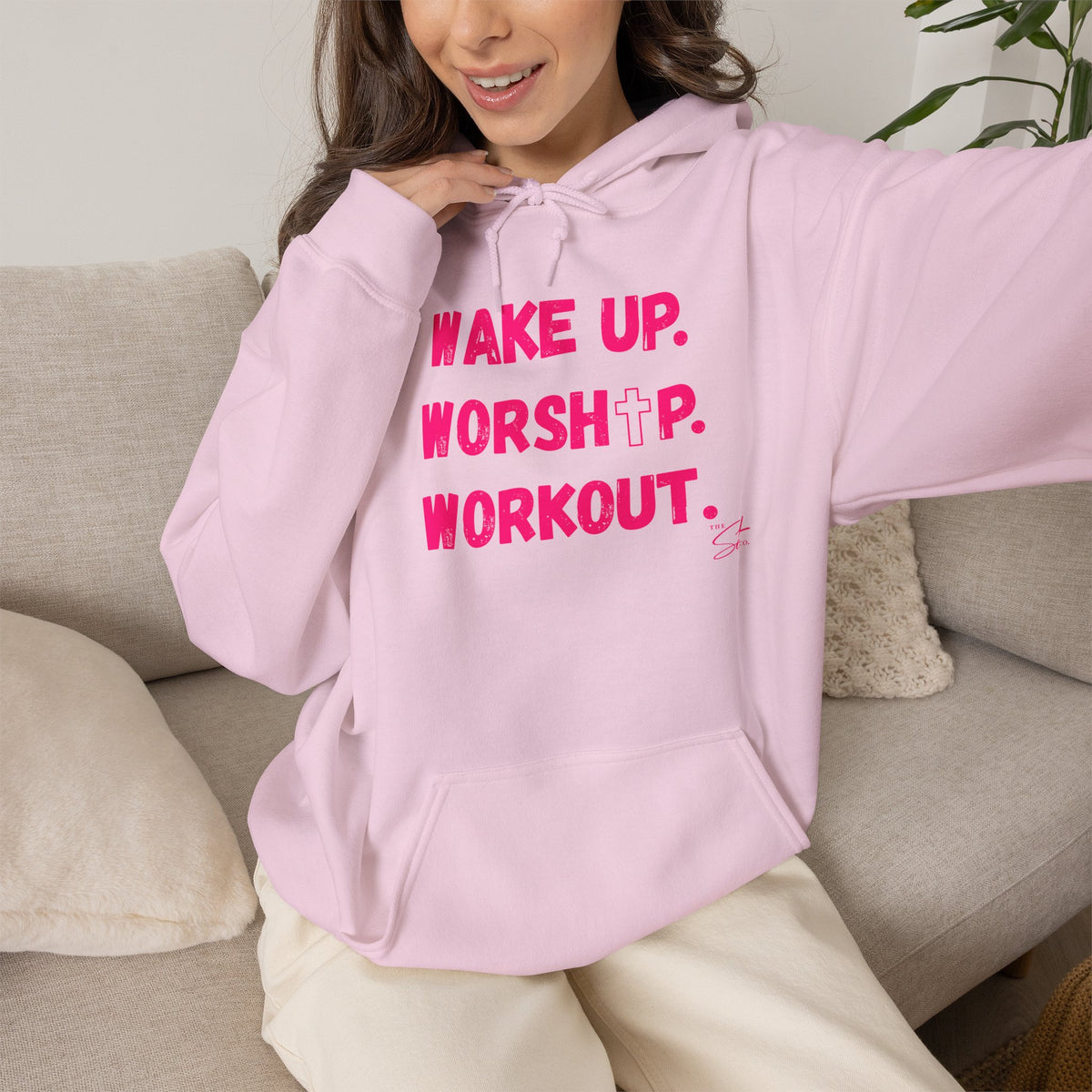 Wake Up. Worship. Workout. Hoodie — Faith & Fitness Motivational Pullover