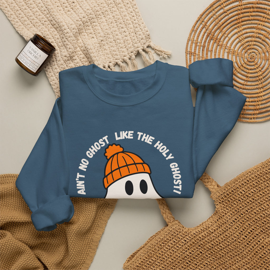 Ghost Skateboarder Sweatshirt — "Ain't No Ghost Like The Holy Ghost" Cozy Crewneck