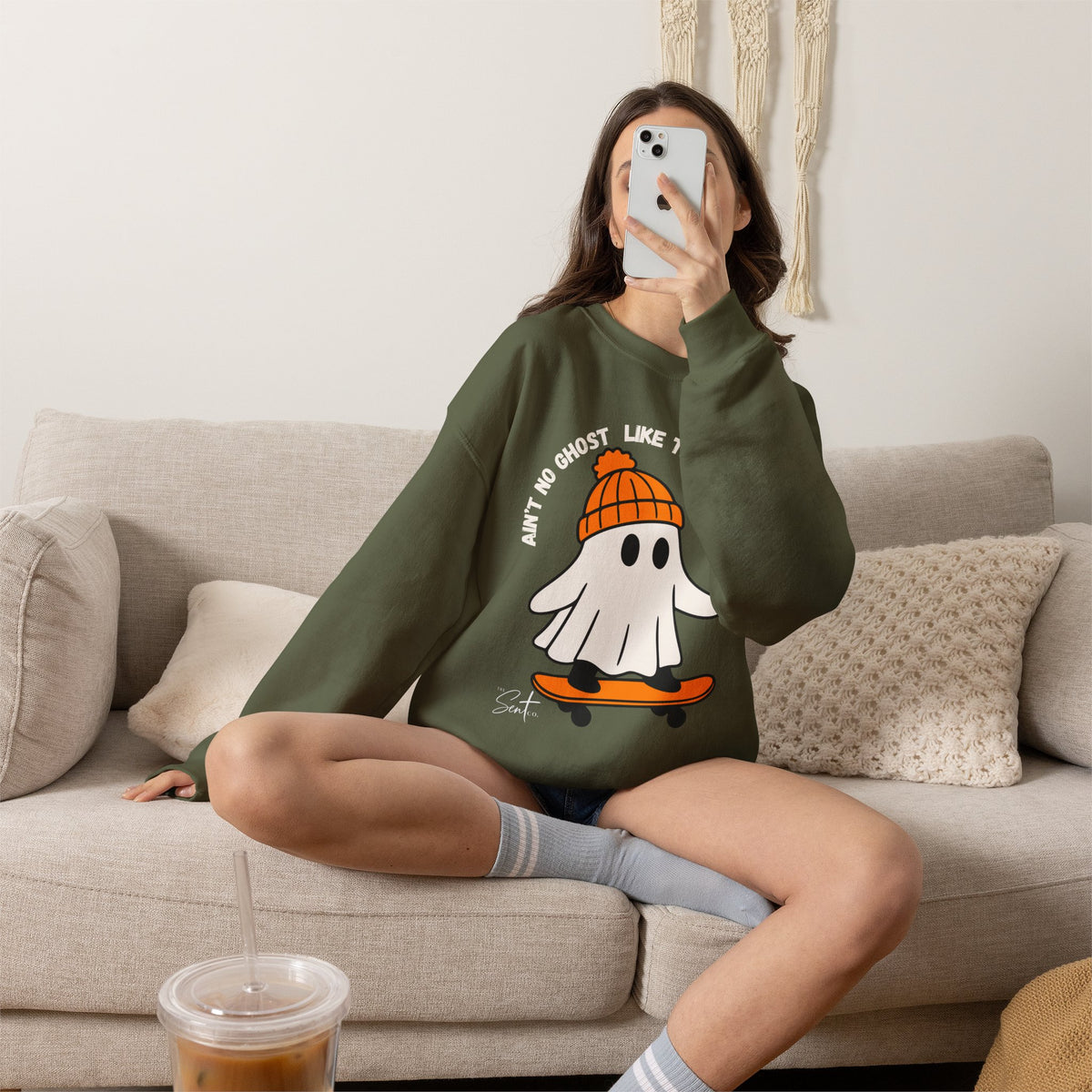 Ghost Skateboarder Sweatshirt — "Ain't No Ghost Like The Holy Ghost" Cozy Crewneck