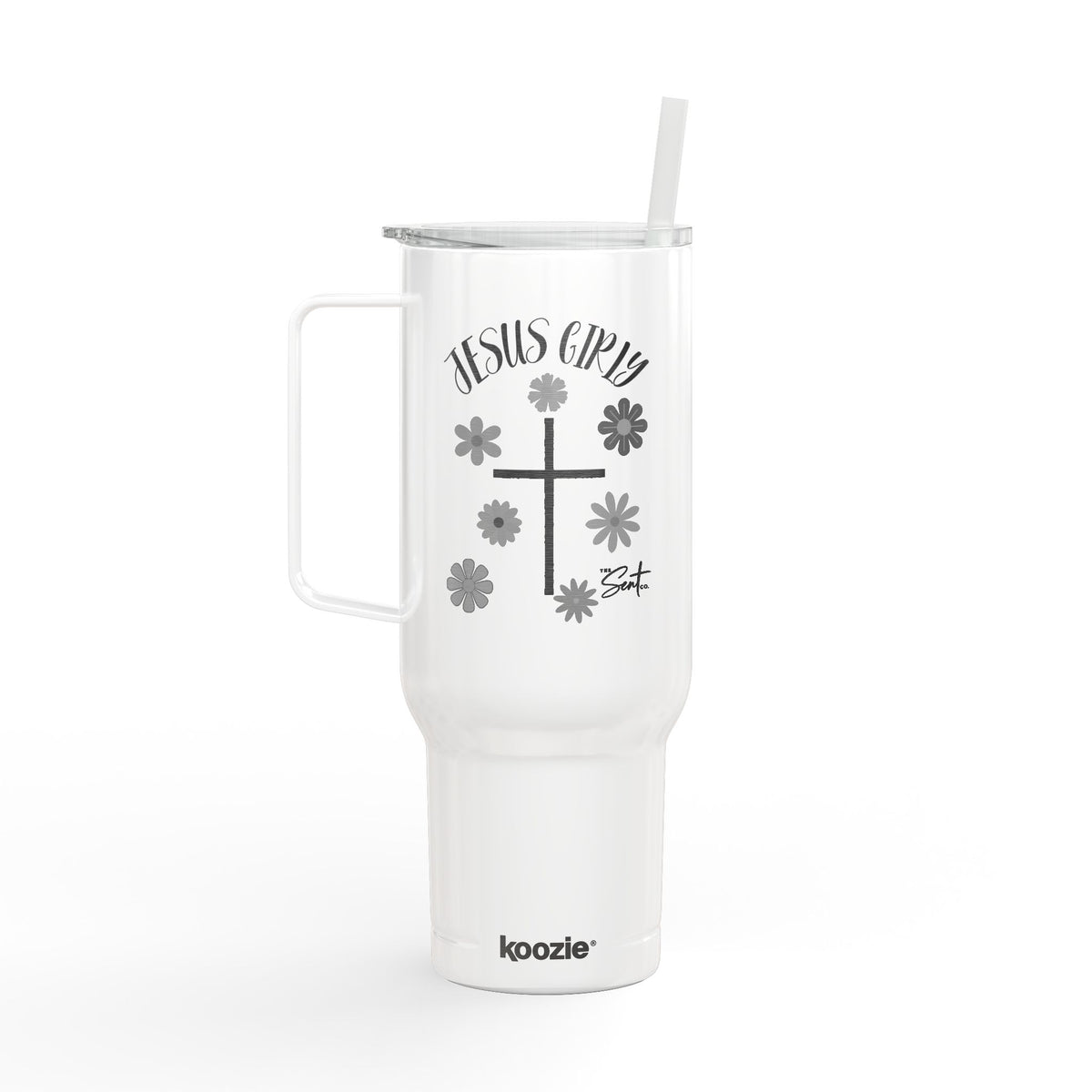 40oz Engraved Tumbler with Lid — “Jesus Girl” Floral Cross Stainless Travel Cup