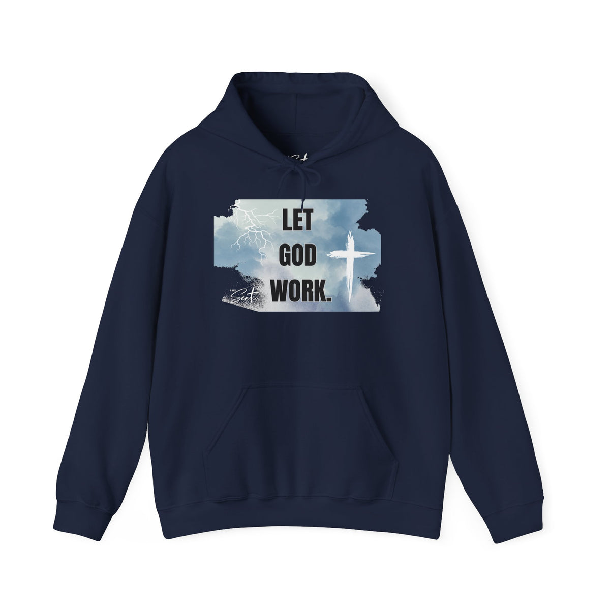 Let God Work. Hoodie — Faith Script Religious Pullover