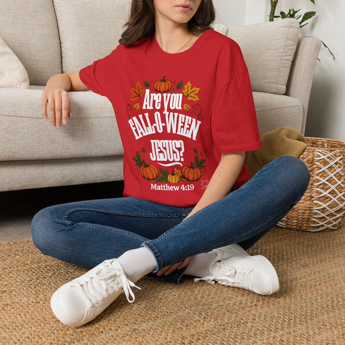 Christian Halloween T-Shirt – “Are You Fall-o-ween Jesus? Matthew 4:19” Autumn Pumpkin Tee