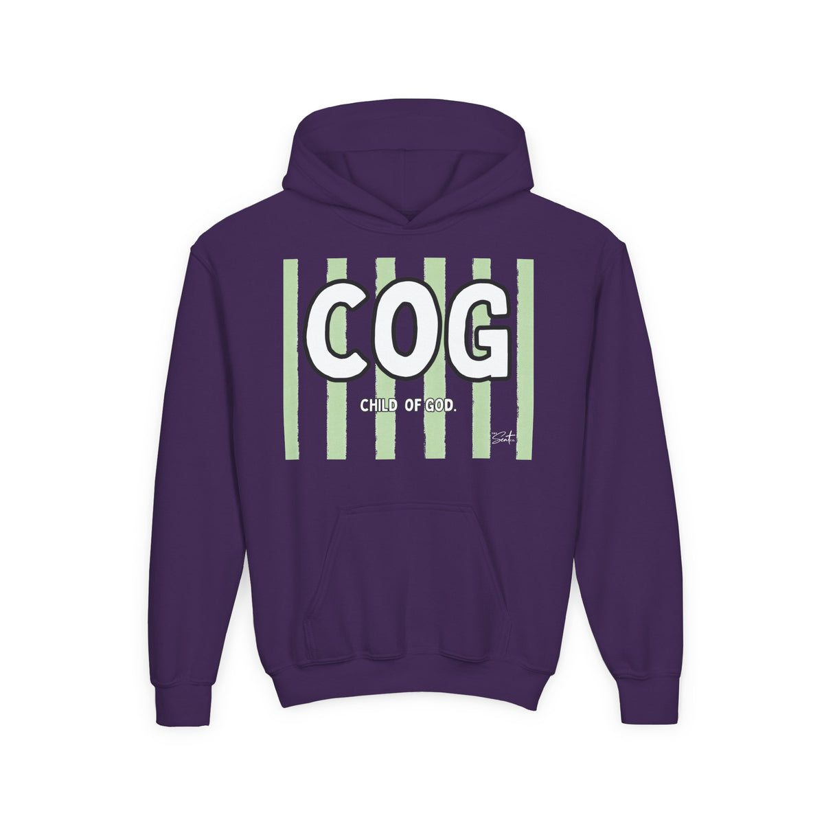 COG "Child of God" Youth Hoodie — Green Stripe Faith Sweatshirt