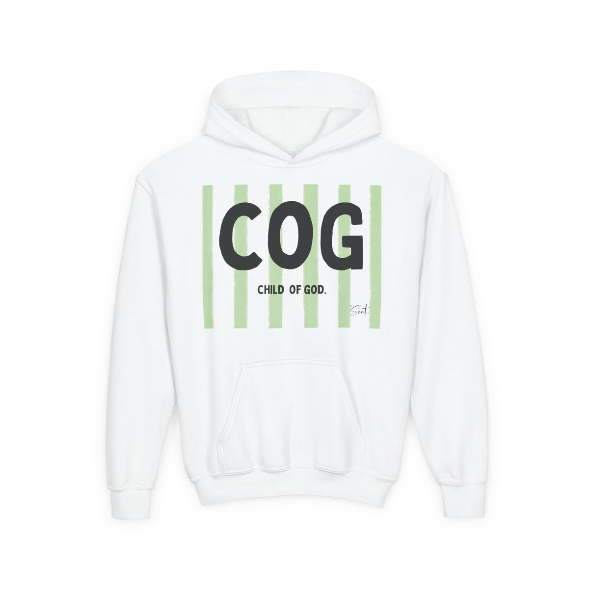 COG "Child of God" Youth Hoodie — Green Stripe Faith Sweatshirt