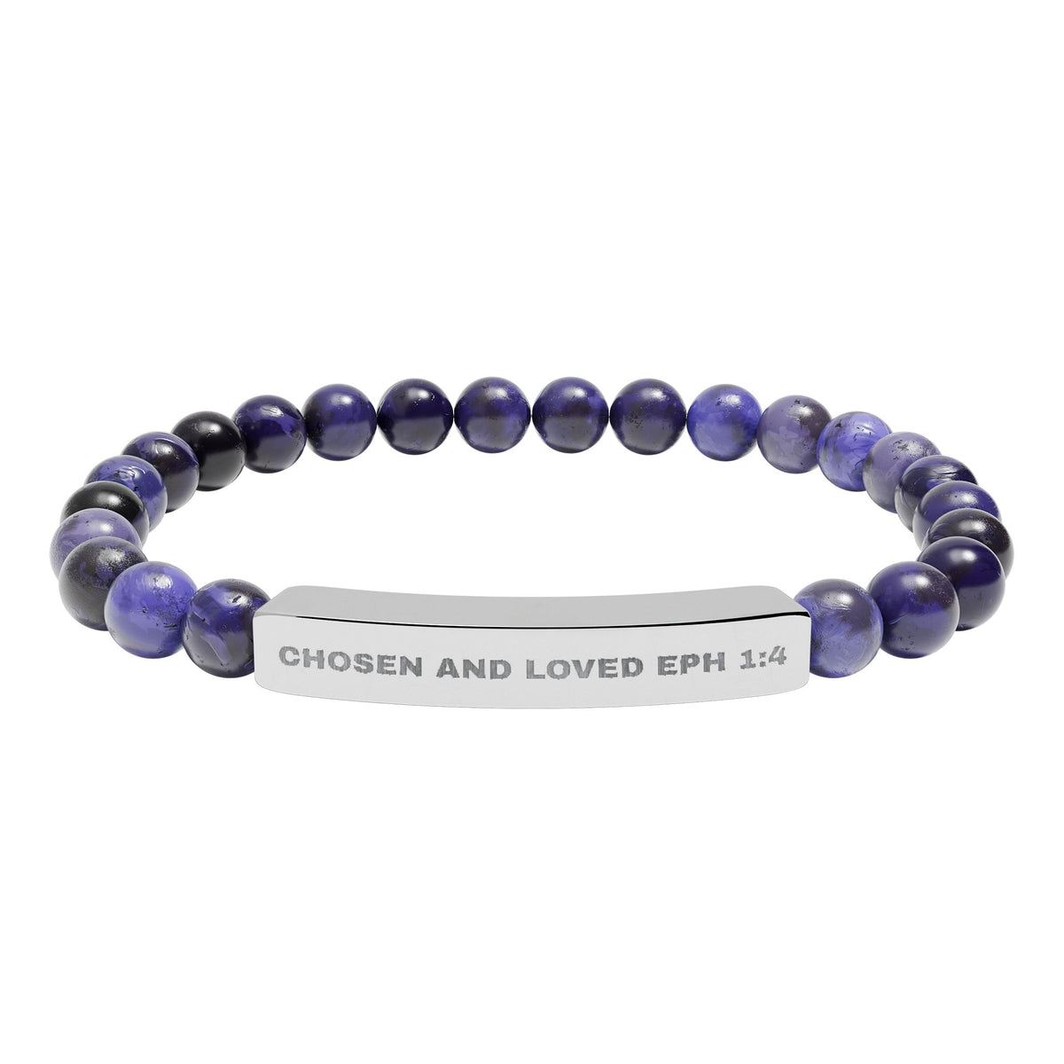 Chosen And LovedEngravable Natural Stone Stretch Bar Bracelet - Personalized Scripture/Message