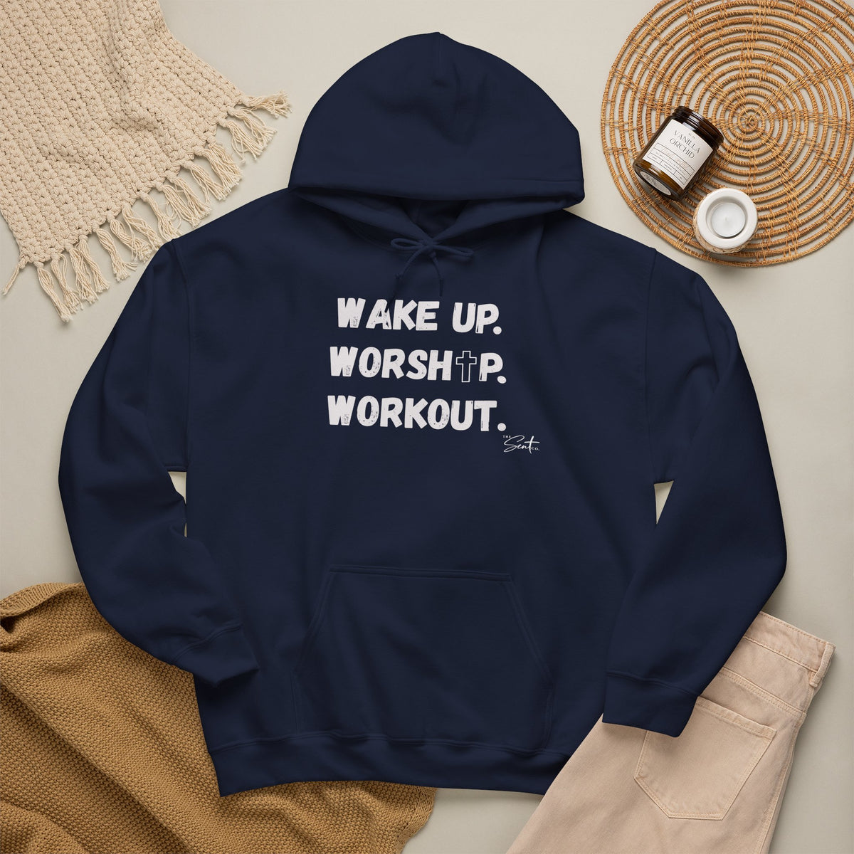 Wake Up. Worship. Workout. Hoodie — Faith & Fitness Motivational Pullover