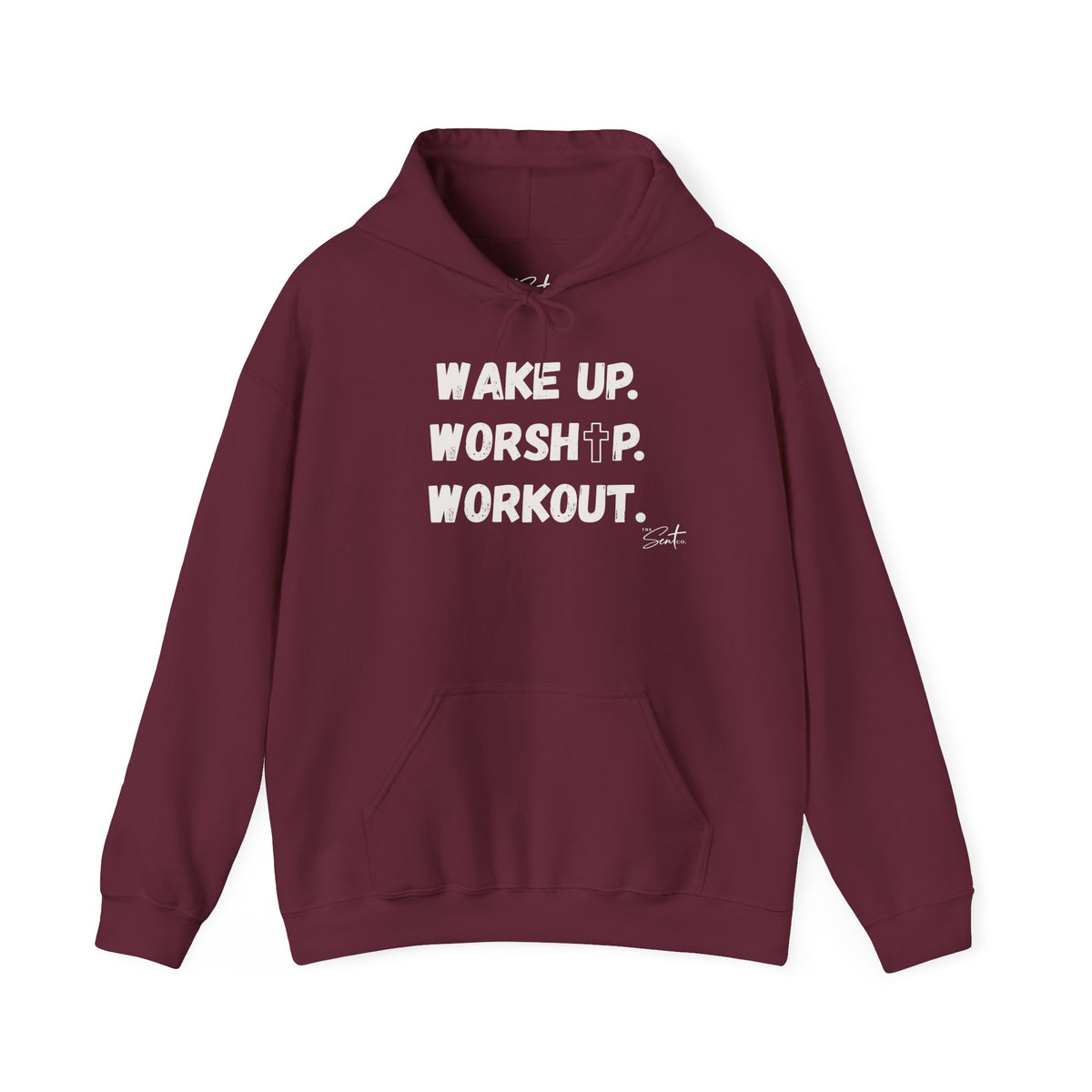 Wake Up. Worship. Workout. Hoodie — Faith & Fitness Motivational Pullover