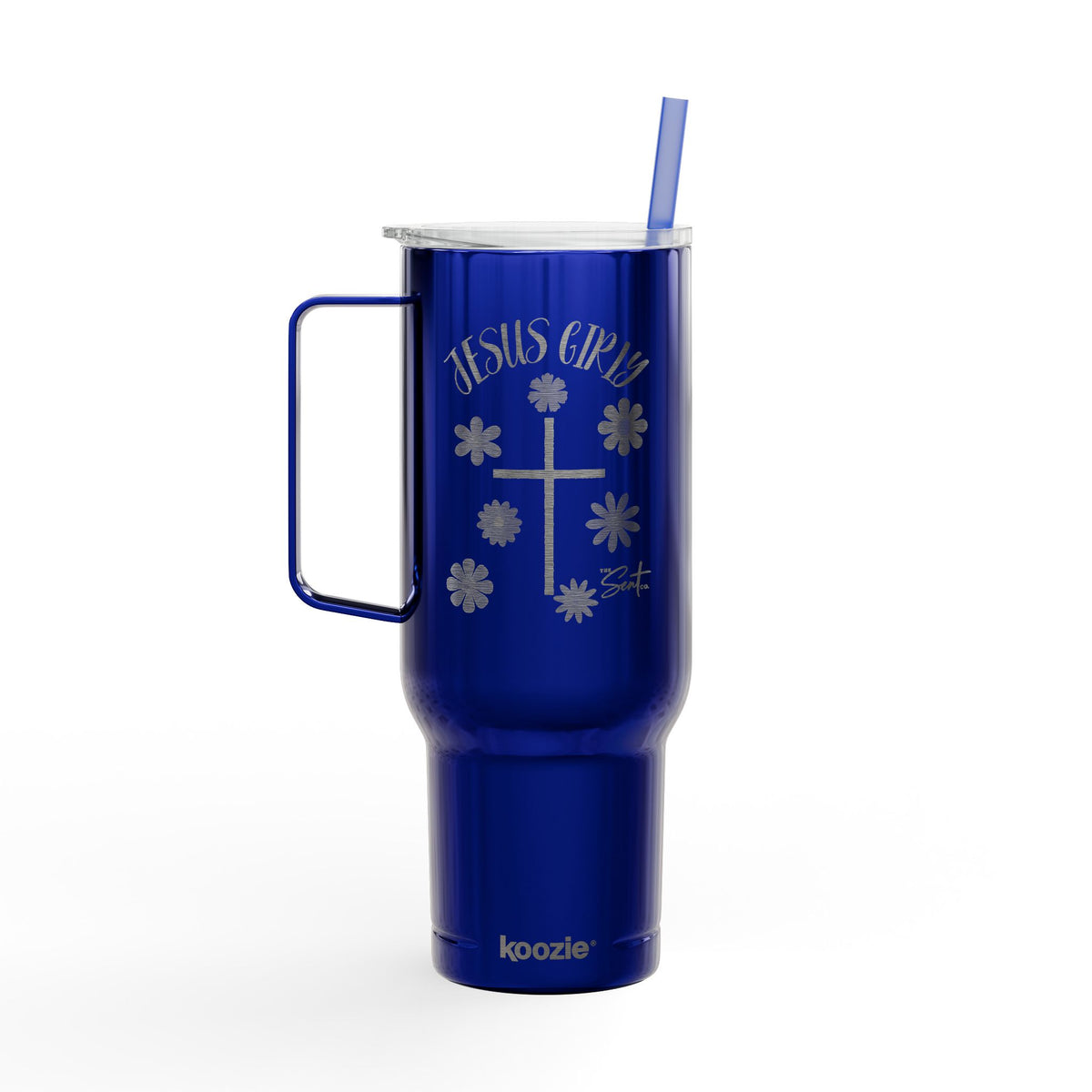40oz Engraved Tumbler with Lid — “Jesus Girl” Floral Cross Stainless Travel Cup