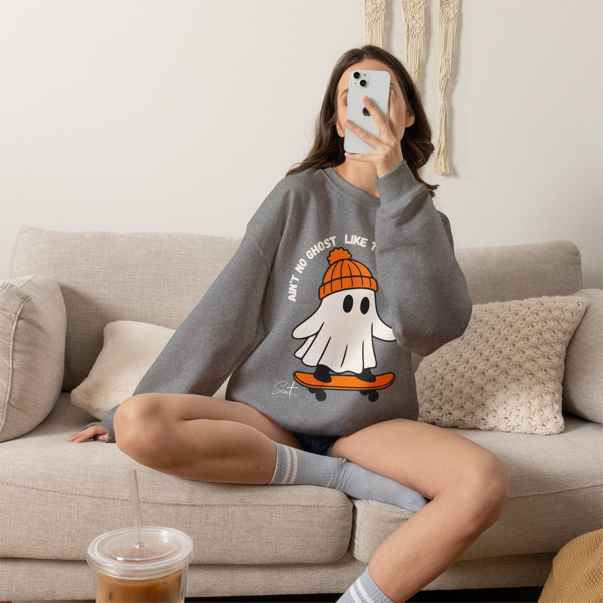Ghost Skateboarder Sweatshirt — "Ain't No Ghost Like The Holy Ghost" Cozy Crewneck
