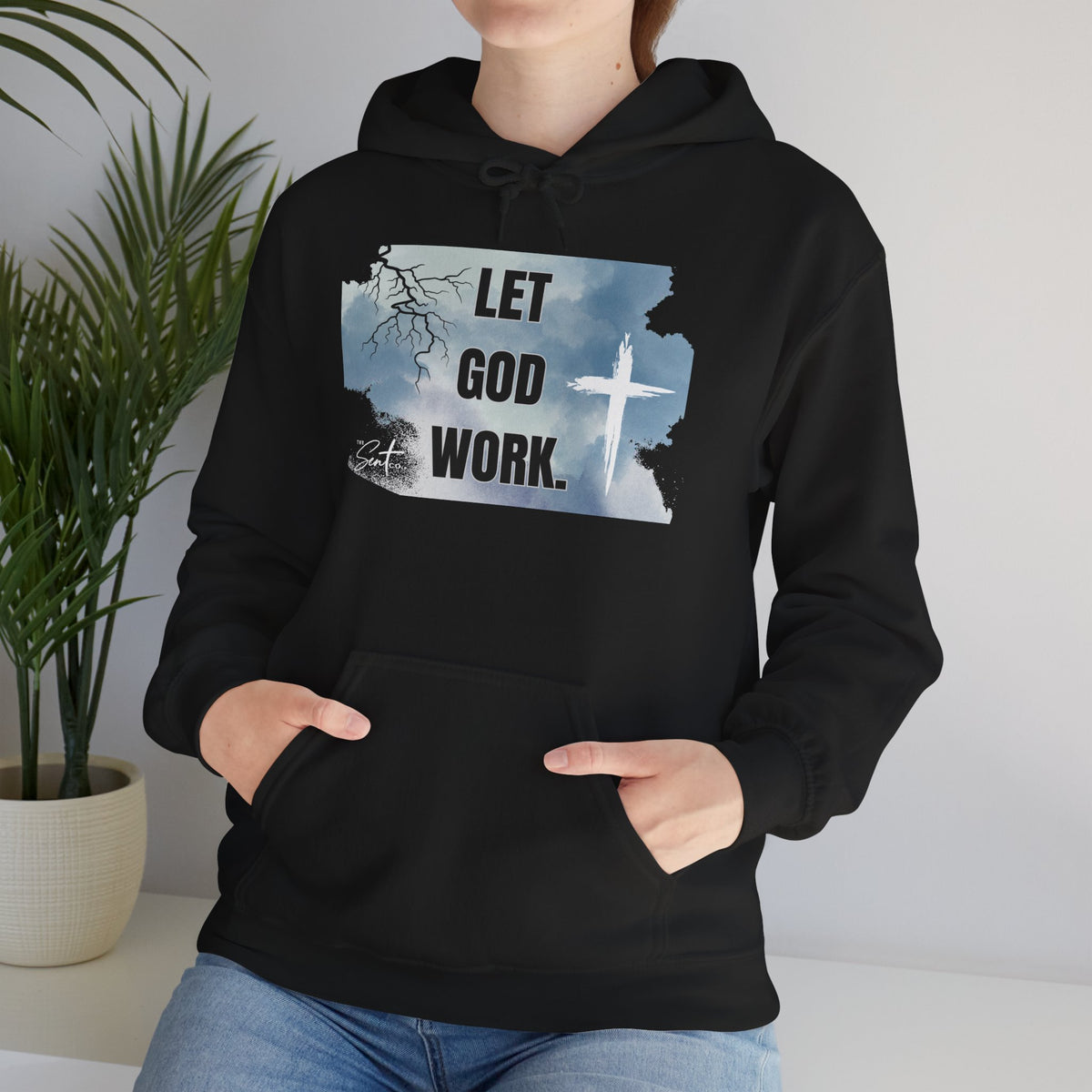 Let God Work. Hoodie — Faith Script Religious Pullover