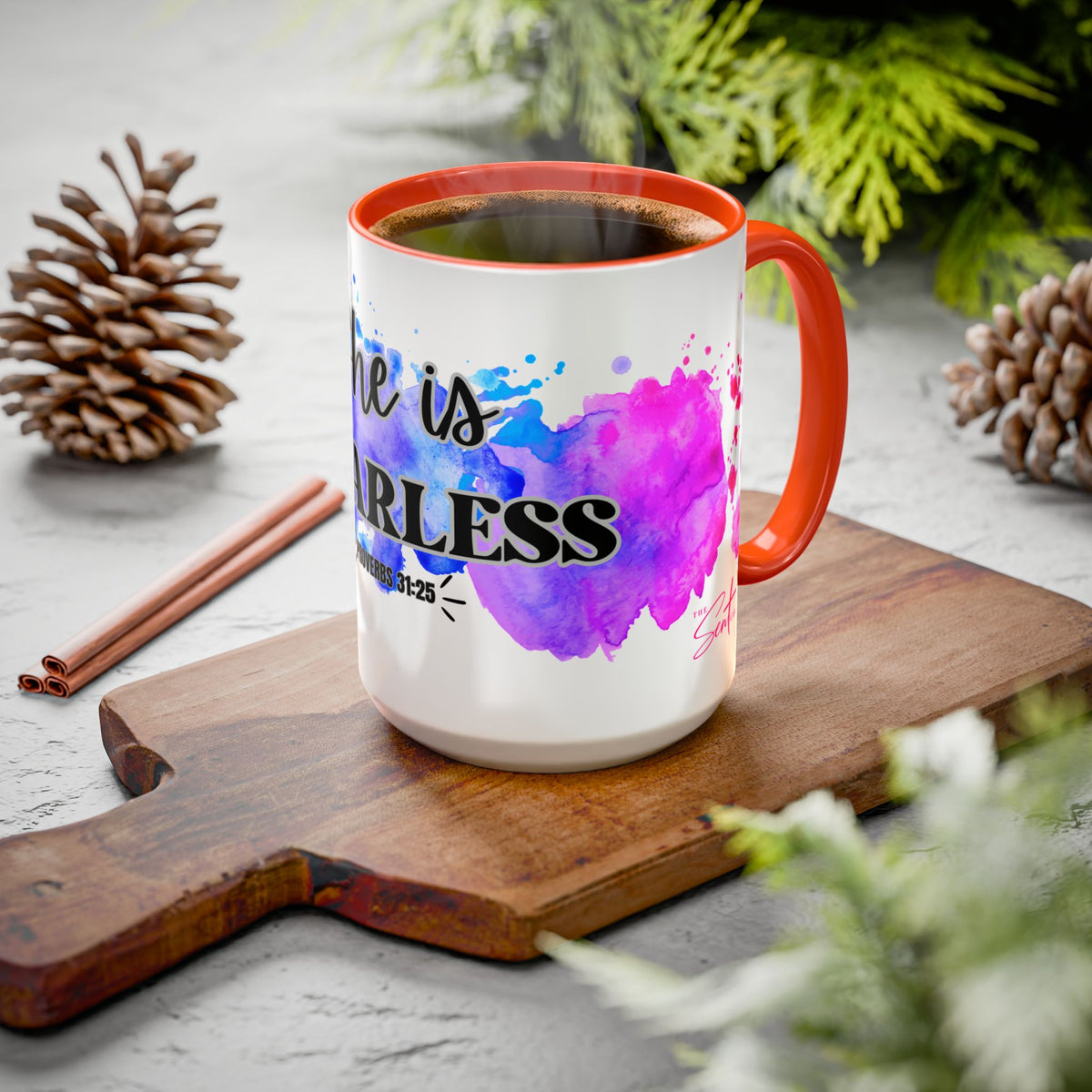 She Is Fearless Proverbs 31:25 Inspirational Christian Mug