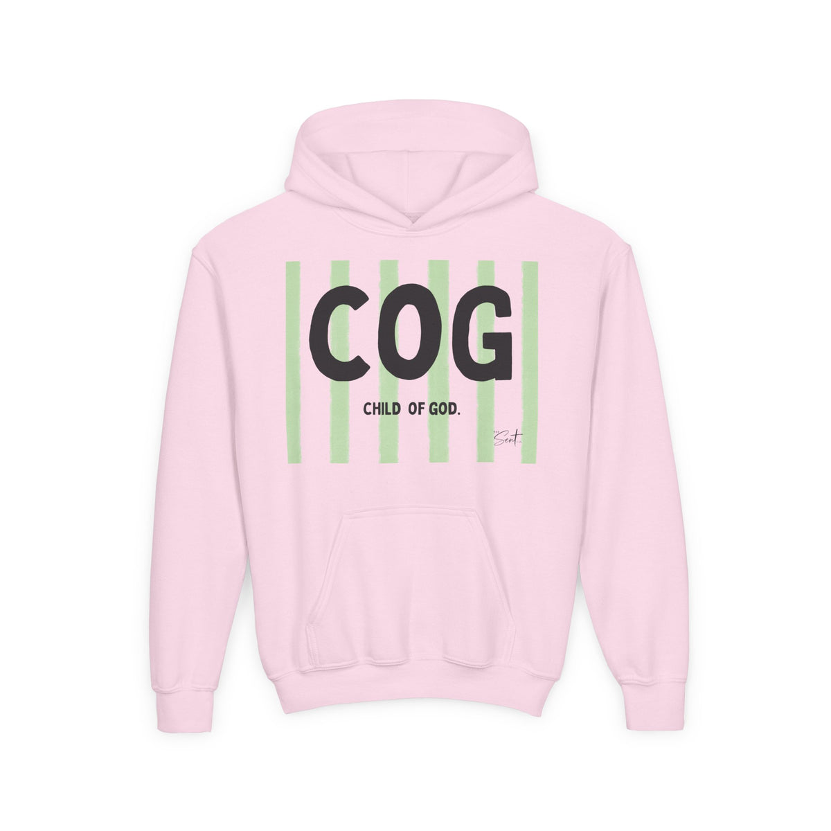 COG "Child of God" Youth Hoodie — Green Stripe Faith Sweatshirt