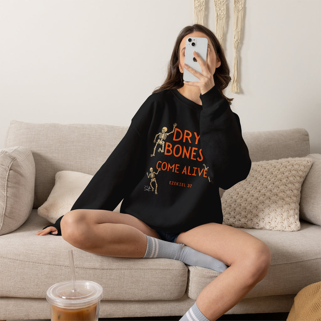 Crewneck Sweatshirt — "Dry Bones Come Alive" Ezekiel 37 Skeleton Graphic