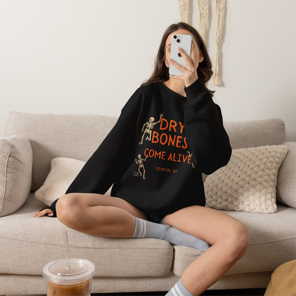 Crewneck Sweatshirt — "Dry Bones Come Alive" Ezekiel 37 Skeleton Graphic