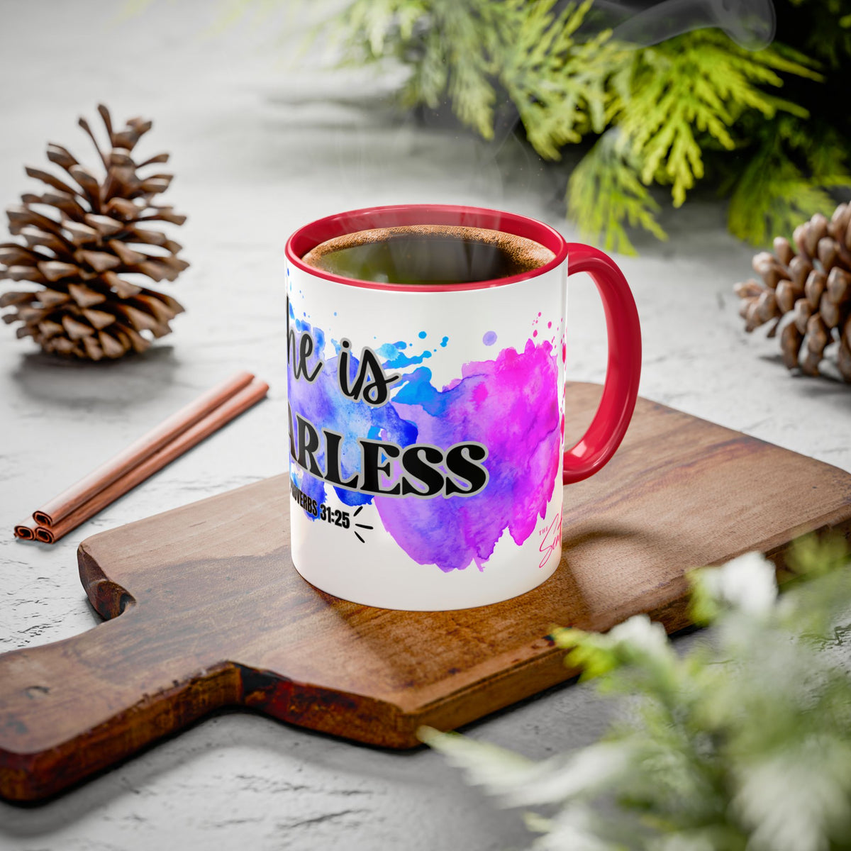 She Is Fearless Proverbs 31:25 Inspirational Christian Mug