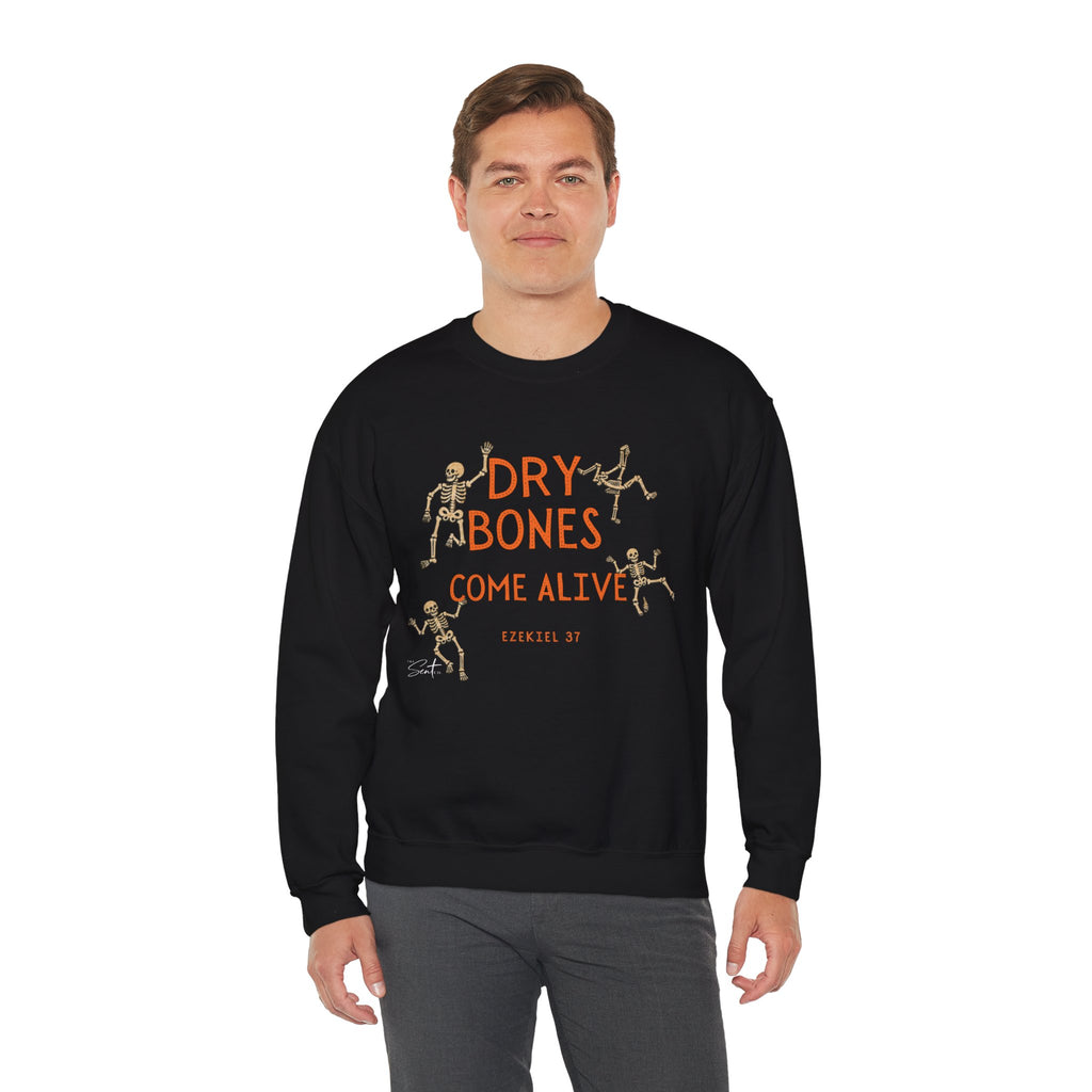 Crewneck Sweatshirt — "Dry Bones Come Alive" Ezekiel 37 Skeleton Graphic