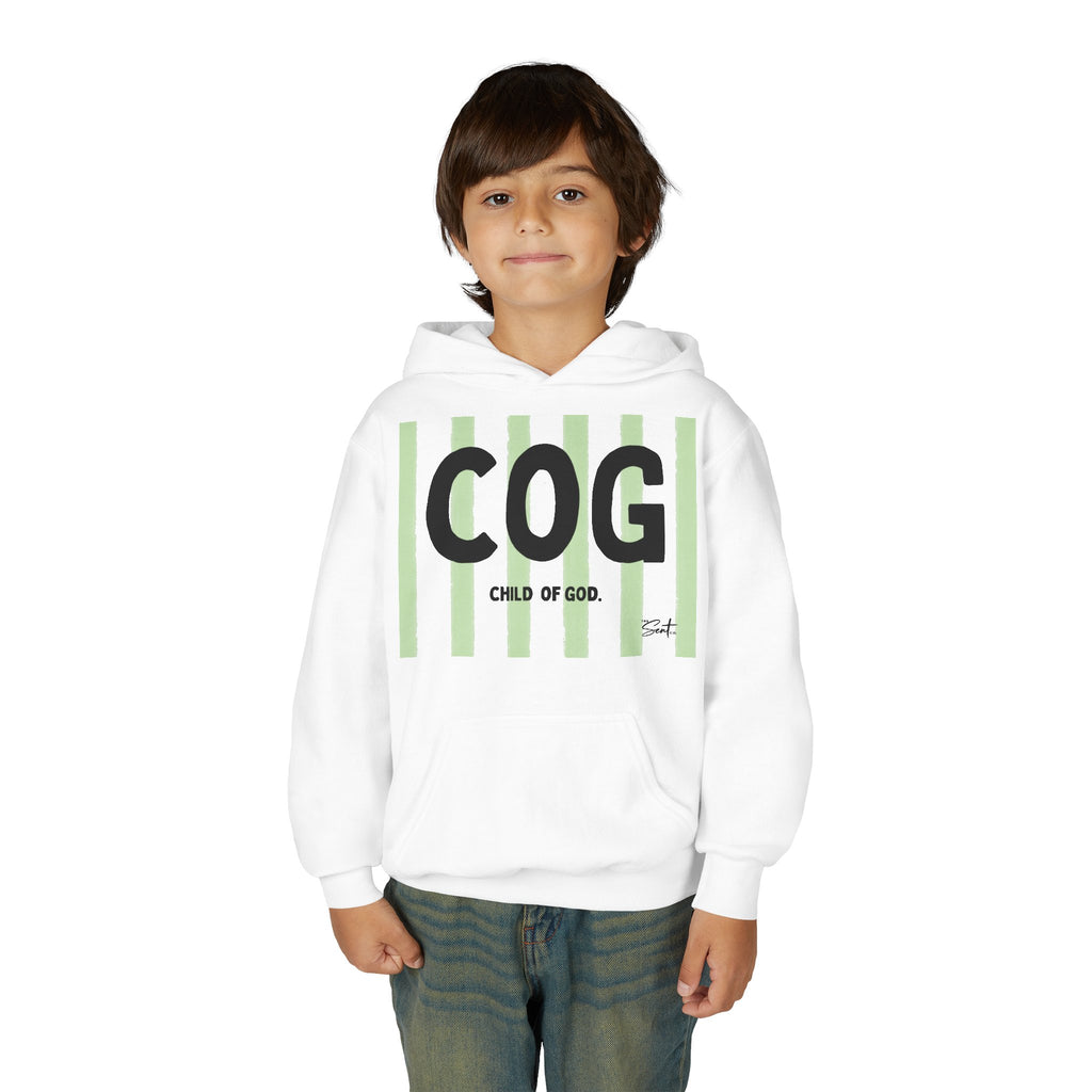 COG "Child of God" Youth Hoodie — Green Stripe Faith Sweatshirt