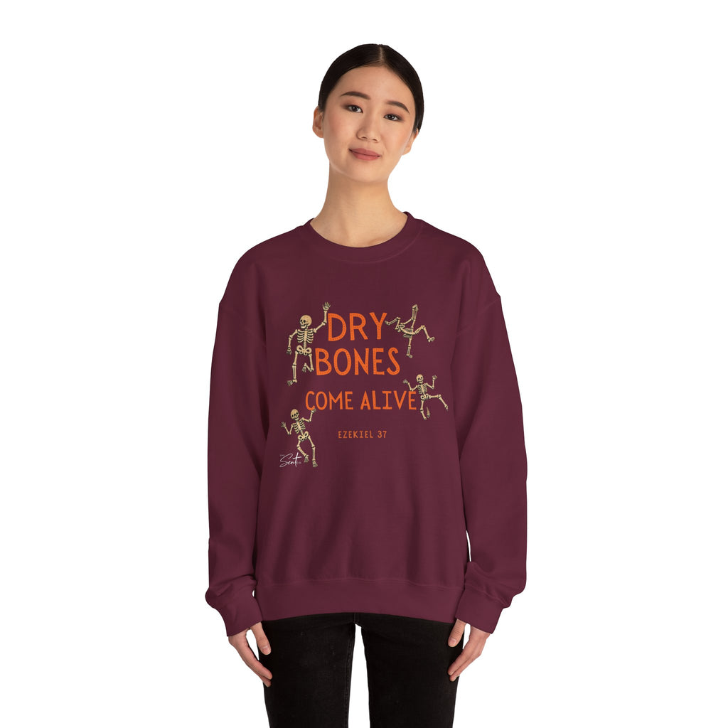 Crewneck Sweatshirt — "Dry Bones Come Alive" Ezekiel 37 Skeleton Graphic