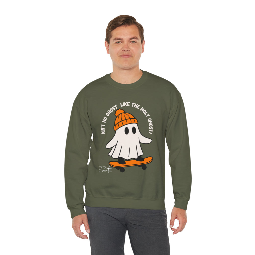 Ghost Skateboarder Sweatshirt — "Ain't No Ghost Like The Holy Ghost" Cozy Crewneck