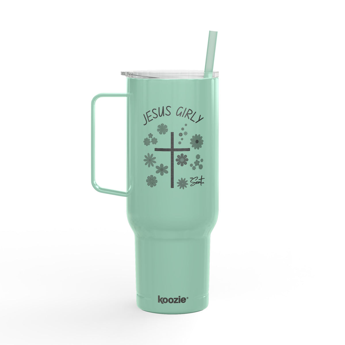 40oz Engraved Tumbler with Lid — “Jesus Girl” Floral Cross Stainless Travel Cup