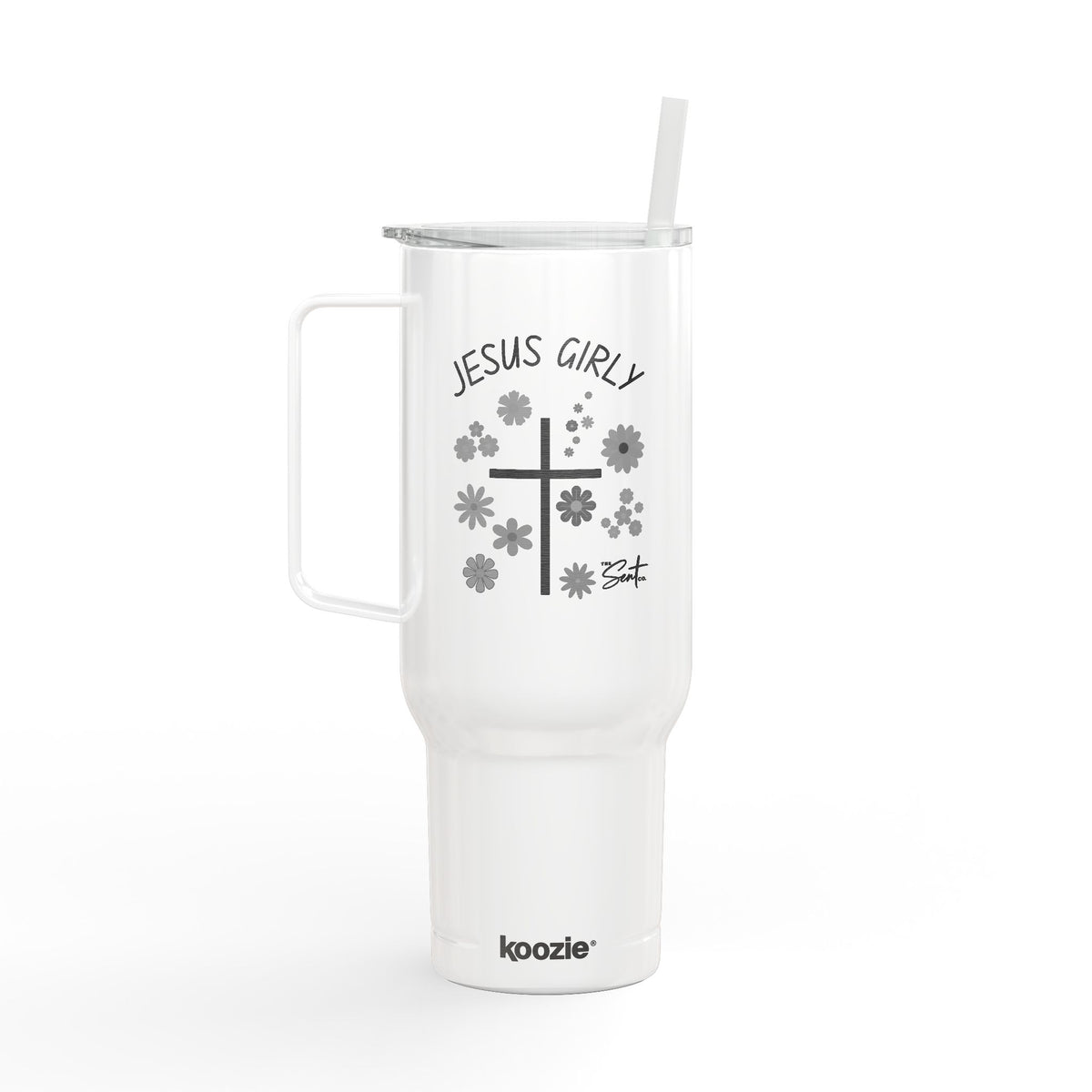 40oz Engraved Tumbler with Lid — “Jesus Girl” Floral Cross Stainless Travel Cup
