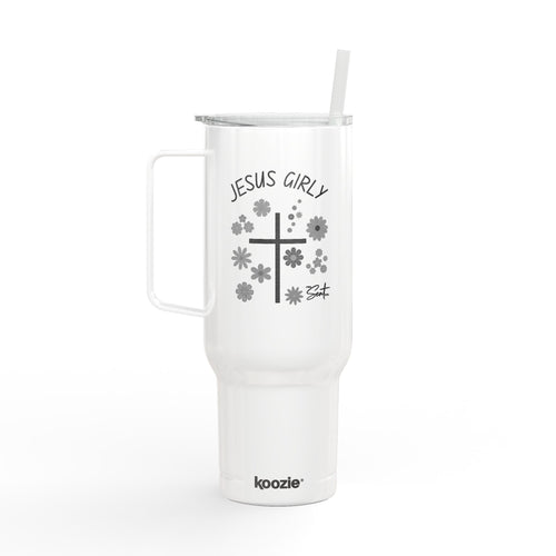40oz Engraved Tumbler with Lid — “Jesus Girl” Floral Cross Stainless Travel Cup
