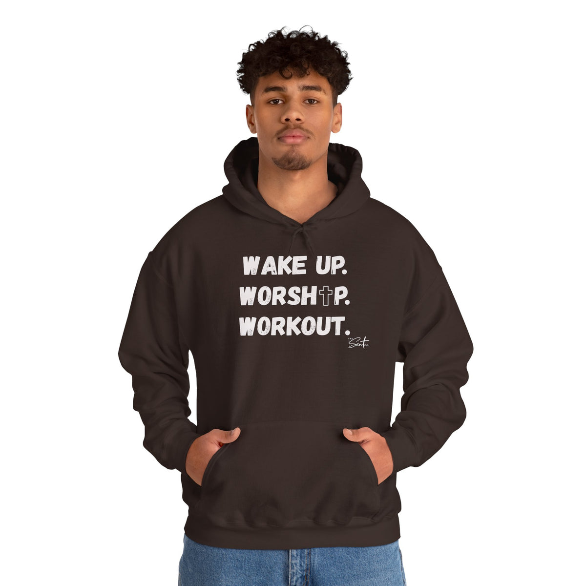 Wake Up. Worship. Workout. Hoodie — Faith & Fitness Motivational Pullover