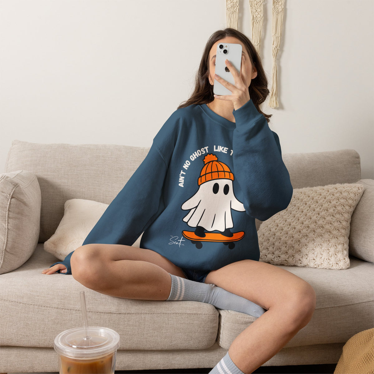 Ghost Skateboarder Sweatshirt — "Ain't No Ghost Like The Holy Ghost" Cozy Crewneck