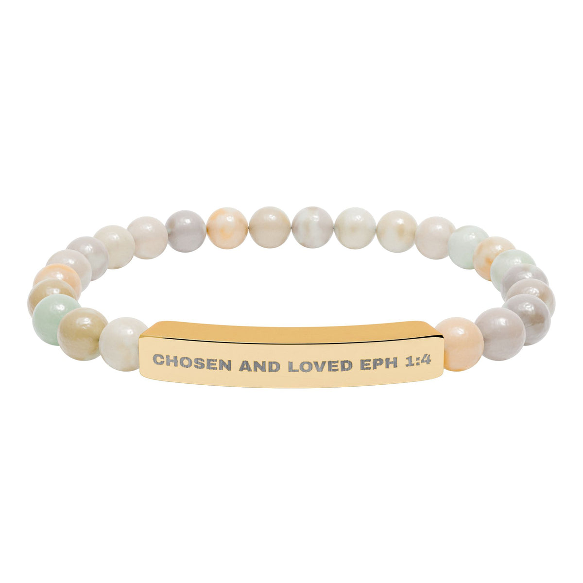 Chosen And LovedEngravable Natural Stone Stretch Bar Bracelet - Personalized Scripture/Message