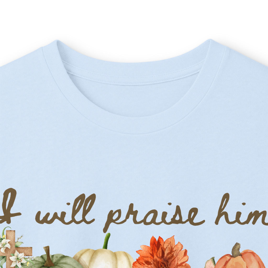 Praise Him in Every Season Long Sleeve Tee — Fall Pumpkin Floral Faith Shirt