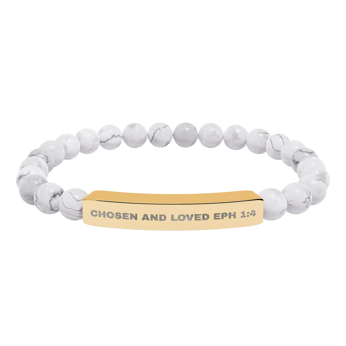Chosen And LovedEngravable Natural Stone Stretch Bar Bracelet - Personalized Scripture/Message