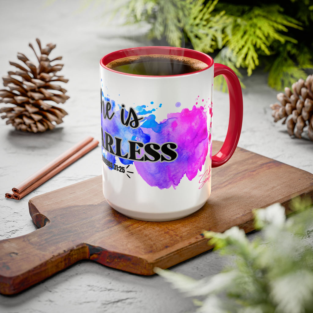 She Is Fearless Proverbs 31:25 Inspirational Christian Mug