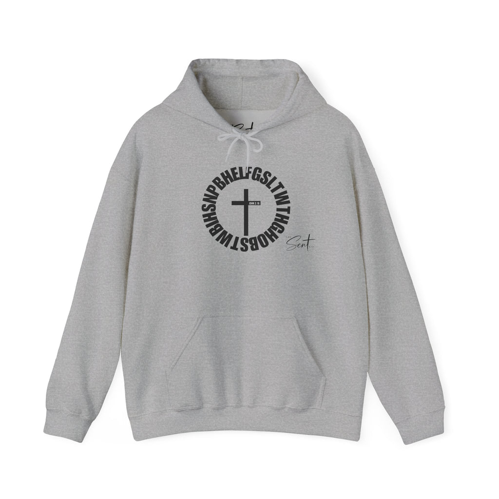 John 3:16 Cross Circle Hoodie — Faith Script Religious Pullover