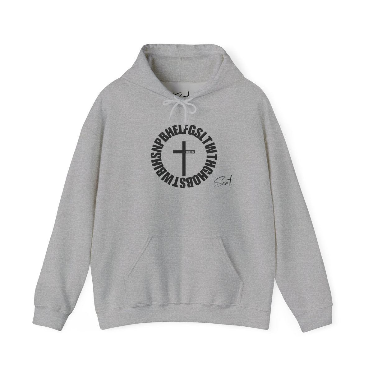 John 3:16 Cross Circle Hoodie — Faith Script Religious Pullover