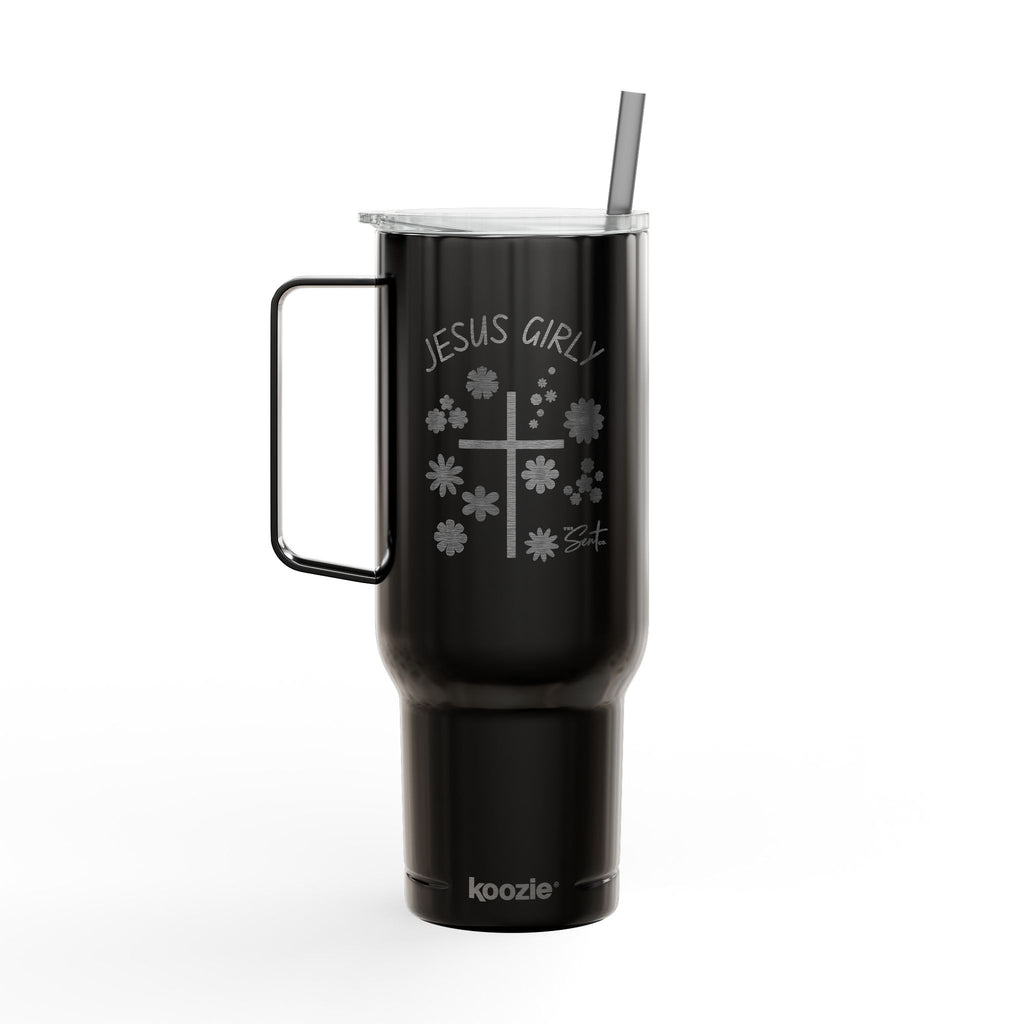 40oz Engraved Tumbler with Lid — “Jesus Girl” Floral Cross Stainless Travel Cup
