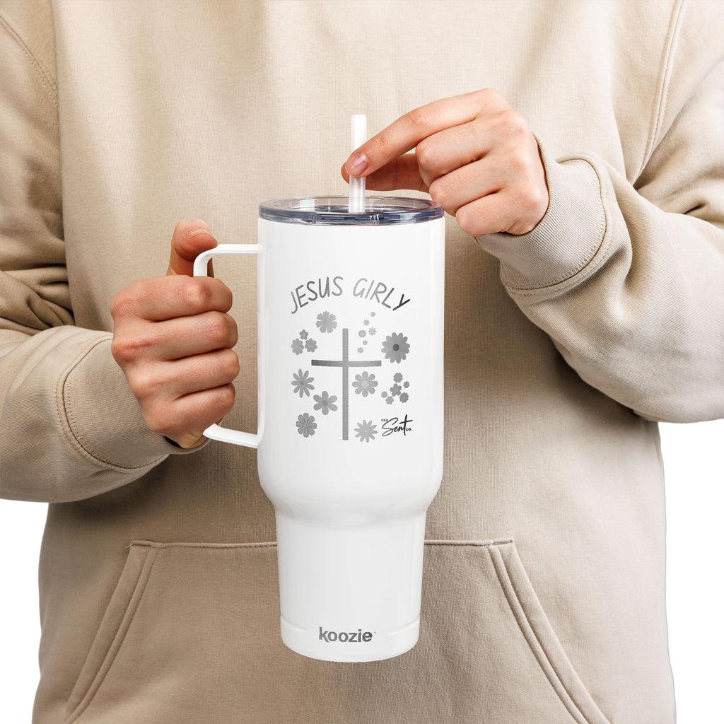 40oz Engraved Tumbler with Lid — “Jesus Girl” Floral Cross Stainless Travel Cup