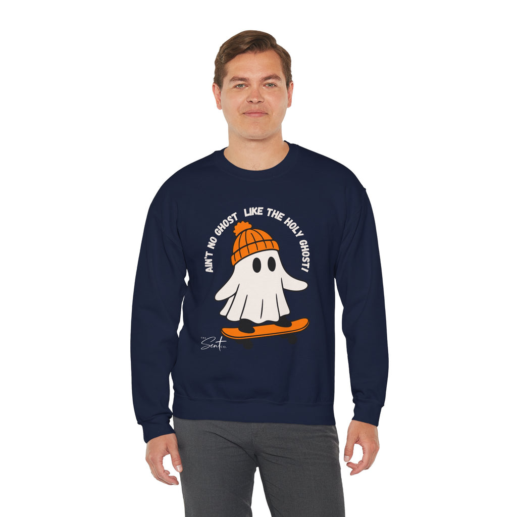 Ghost Skateboarder Sweatshirt — "Ain't No Ghost Like The Holy Ghost" Cozy Crewneck