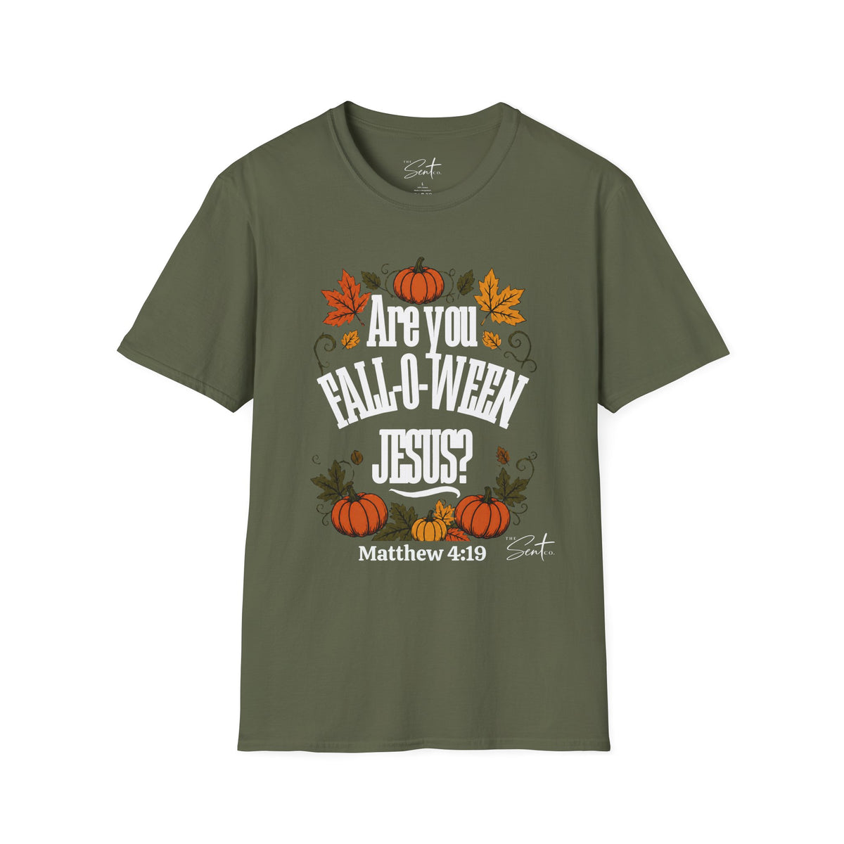 Christian Halloween T-Shirt – “Are You Fall-o-ween Jesus? Matthew 4:19” Autumn Pumpkin Tee