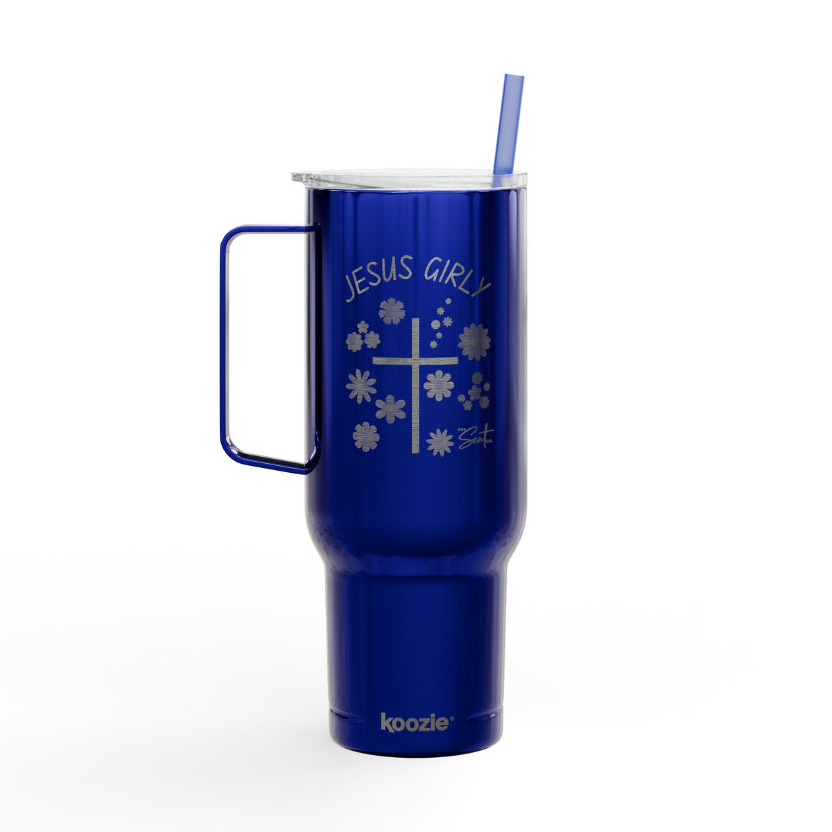 40oz Engraved Tumbler with Lid — “Jesus Girl” Floral Cross Stainless Travel Cup