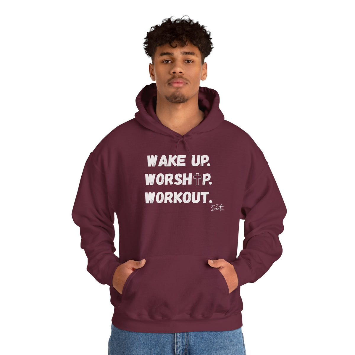 Wake Up. Worship. Workout. Hoodie — Faith & Fitness Motivational Pullover