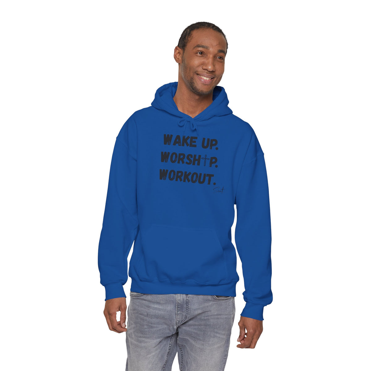 Wake Up. Worship. Workout. Hoodie — Faith & Fitness Motivational Pullover