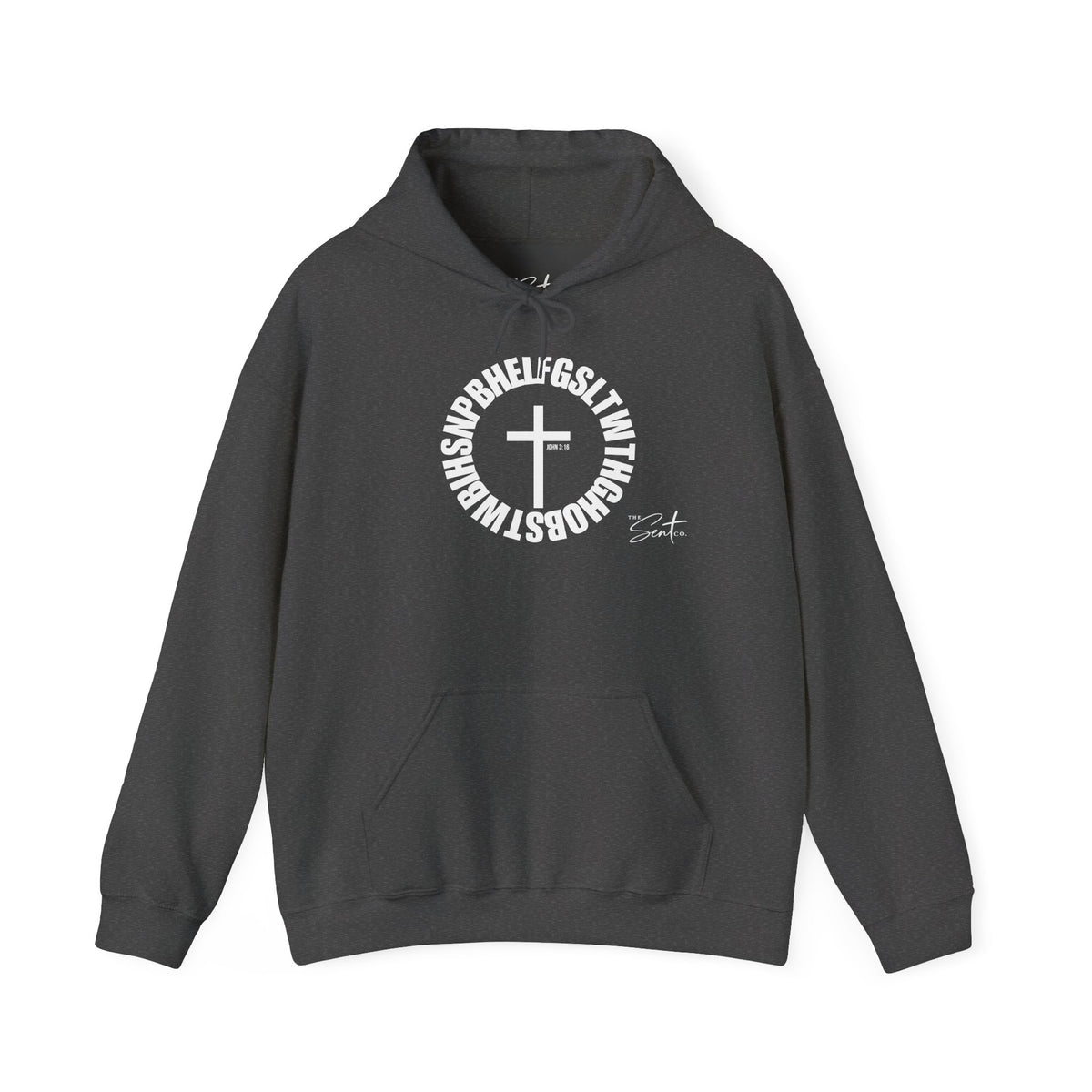 John 3:16 Cross Circle Hoodie — Faith Script Religious Pullover