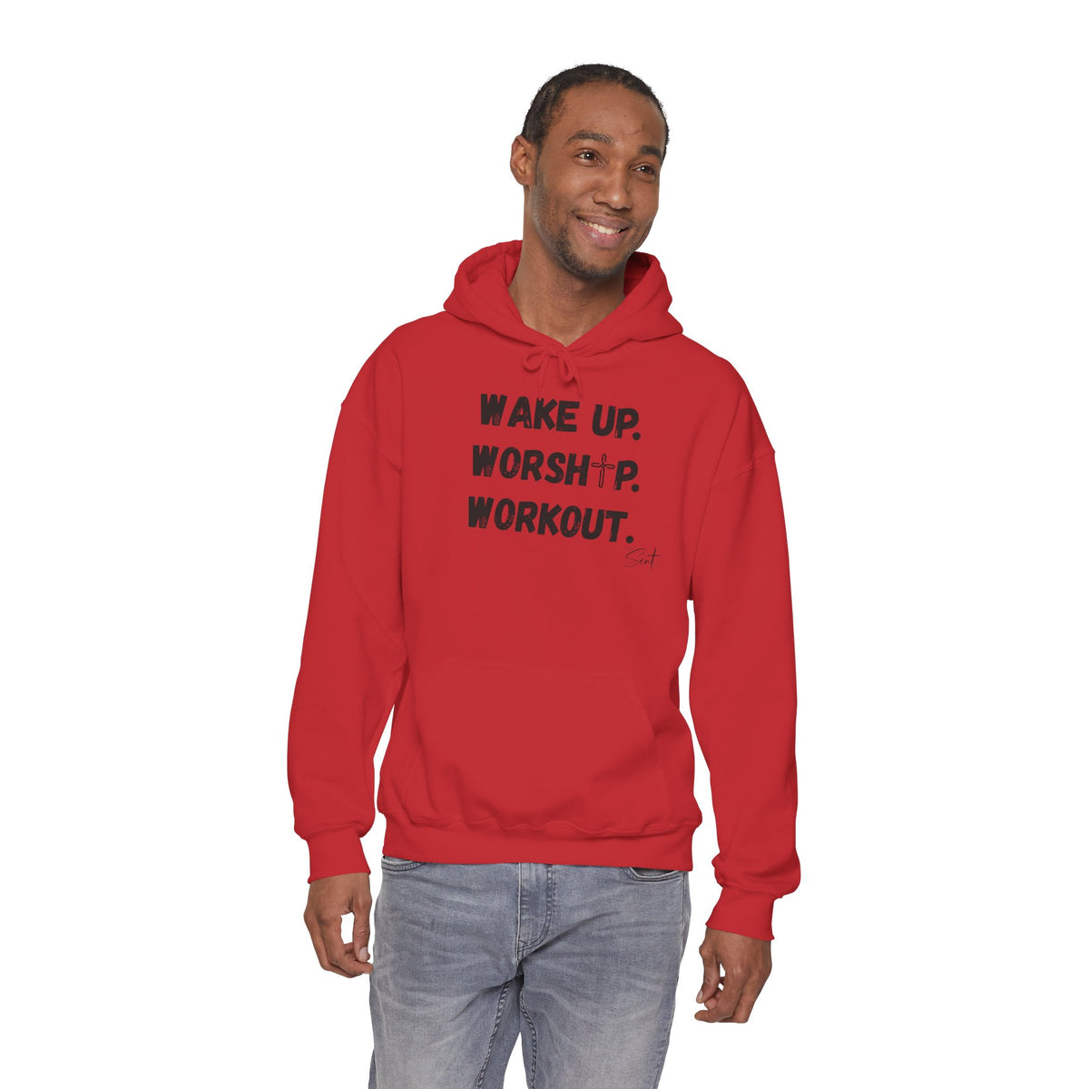 Wake Up. Worship. Workout. Hoodie — Faith & Fitness Motivational Pullover