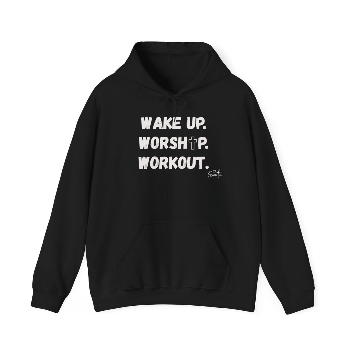 Wake Up. Worship. Workout. Hoodie — Faith & Fitness Motivational Pullover